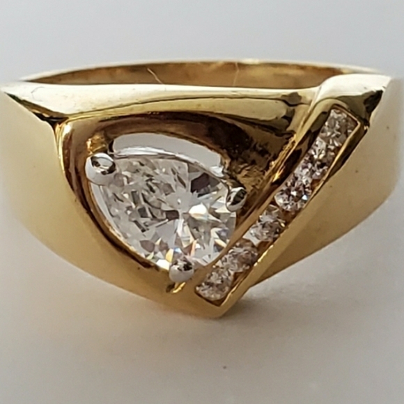 Men'a Yellow Gold Plated Cubic Zirconia Cocktail Ring sizes 13 14 - Picture 2 of 8